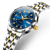 OLEVS 6727 Automatic Diamond Mechanical Watch For Women - Two Tone Blue Watch | Olevs Watch Store