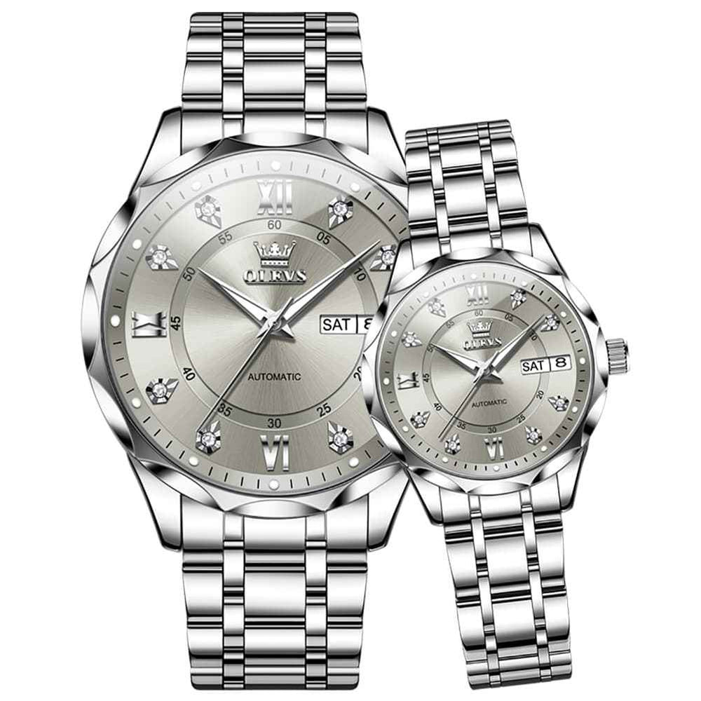 OLEVS 6727 – Couples' Automatic Diamond Mechanical Watch Set For