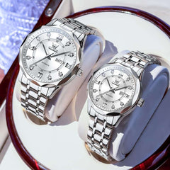 OLEVS 6727 Automatic Diamond Mechanical Watch Set For Couples