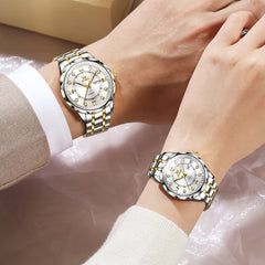 OLEVS 6727 Automatic Diamond Mechanical Watch Set For Couples - Two Tone White Watch | Olevs Watch Store