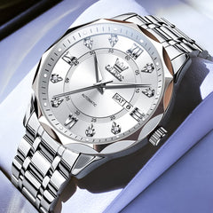 OLEVS 6727 Automatic Mechanical Diamond Watch For Men - Silver Black Watch | Olevs Watch Store