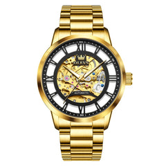 OLEVS 6728 Automatic Skeleton Mechanical Watch For Men - All Gold Watch | Olevs Watch Store