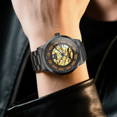 OLEVS 6728 Automatic Skeleton Mechanical Watch For Men - All Gold Watch | Olevs Watch Store