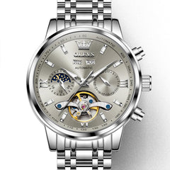 OLEVS 6740 Skeleton Flywheel Mechanical Watch for Men - Two Tone White Watch | Olevs Watch Store