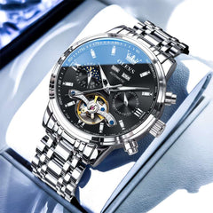 OLEVS 6740 Skeleton Flywheel Mechanical Watch for Men
