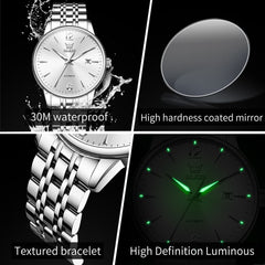 OLEVS 6741 Classic Minimalist Mechanical Watch for Men - Silver Black Watch | Olevs Watch Store