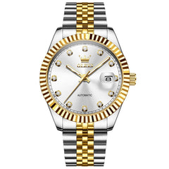 OLEVS 6743 Fluted Bezel Diamond Mechanical Watch for Men - Silver Black Watch | Olevs Watch Store