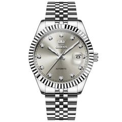 OLEVS 6743 Fluted Bezel Diamond Mechanical Watch for Men - Silver Black Watch | Olevs Watch Store