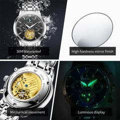 OLEVS 6746 Multi-Function Skeleton Mechanical Watch for Men - Silver White Watch | Olevs Watch Store