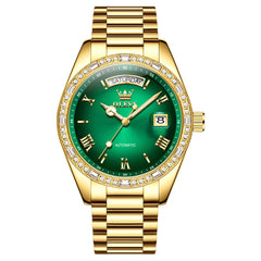 OLEVS 6747 Diamond Bezel Day Date Mechanical Watch for Men - All Gold Watch | Olevs Watch Store