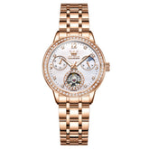 OLEVS 6750 Diamond Bezel Skeleton Mechanical Watch for Women - Rose Gold Watch | Olevs Watch Store