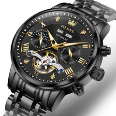 all black open heart dial close up - OLEVS 6763