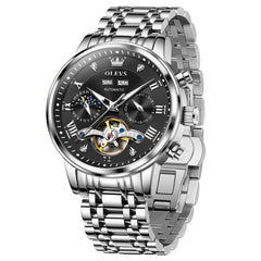 silver black automatic mechanical watch - OLEVS 6763