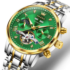 two tone green open heart dial close up - OLEVS 6763