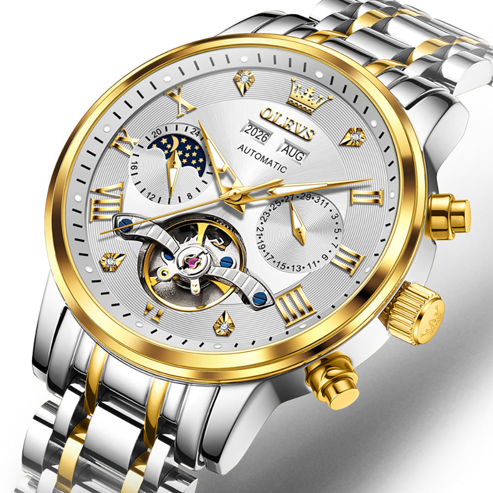 two tone white open heart dial close up - OLEVS 6763