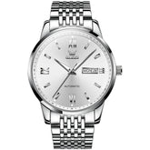 OLEVS 6777 Minimalist Day Date Mechanical Watch for Men - Silver White Watch | Olevs Watch Store