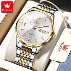 OLEVS 6777 Minimalist Day Date Mechanical Watch for Men - Two Tone White Watch | Olevs Watch Store