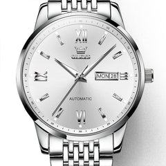 OLEVS 6777 Minimalist Day Date Mechanical Watch for Men - Two Tone White Watch | Olevs Watch Store