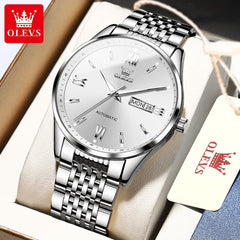 OLEVS 6777 Minimalist Day Date Mechanical Watch for Men - Two Tone White Watch | Olevs Watch Store