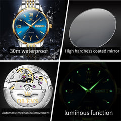OLEVS 6777 Minimalist Day Date Mechanical Watch for Men - Two Tone White Watch | Olevs Watch Store