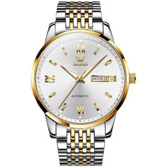 OLEVS 6777 Minimalist Day Date Mechanical Watch for Men - Two Tone White Watch | Olevs Watch Store