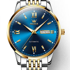 OLEVS 6777 Minimalist Day Date Mechanical Watch for Men - Two Tone White Watch | Olevs Watch Store