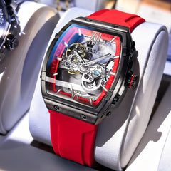OLEVS 6779 Tonneau Skeleton Mechanical Watch for Men - Rose Gold Blue Watch | Olevs Watch Store