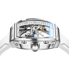 OLEVS 6779 Tonneau Skeleton Mechanical Watch for Men - Rose Gold Blue Watch | Olevs Watch Store