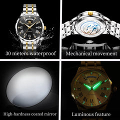 OLEVS 6780 Roman Numerals Day Date Mechanical Watch for Men - All Gold Watch | Olevs Watch Store