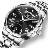 OLEVS 6780 Roman Numerals Day Date Mechanical Watch for Men - Silver Black Watch | Olevs Watch Store