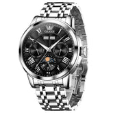 OLEVS 6785 Sun and Moon Multi Function Mechanical Watch for Men - Steel Silver Black Watch | Olevs Watch Store
