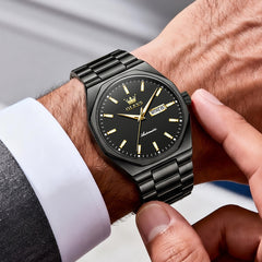 All Black watch worn on wrist - OLEVS 6786