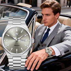 Silver Gray automatic watch lifestyle - OLEVS 6786