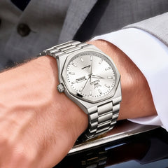 Silver White watch worn on wrist - OLEVS 6786