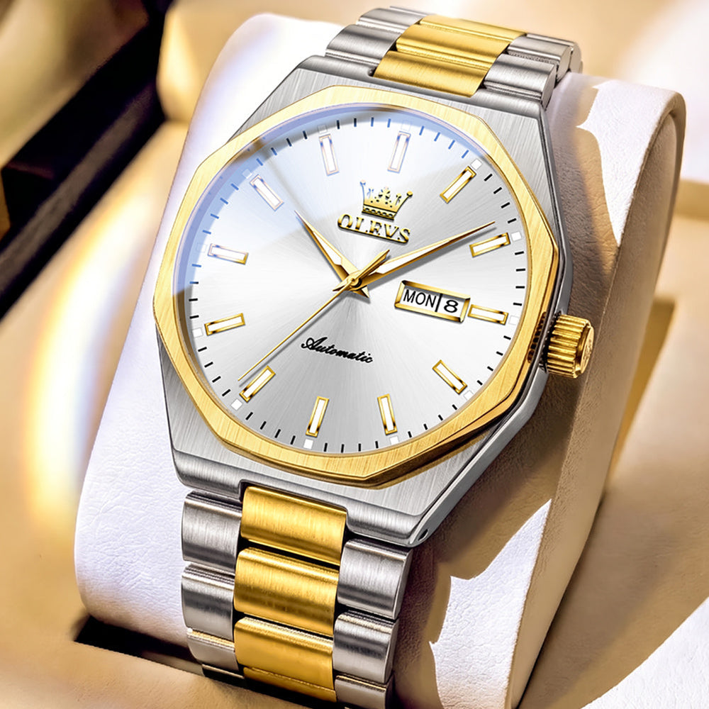 Two Tone White watch studio closeup - OLEVS 6786