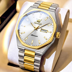 Two Tone White watch studio closeup - OLEVS 6786