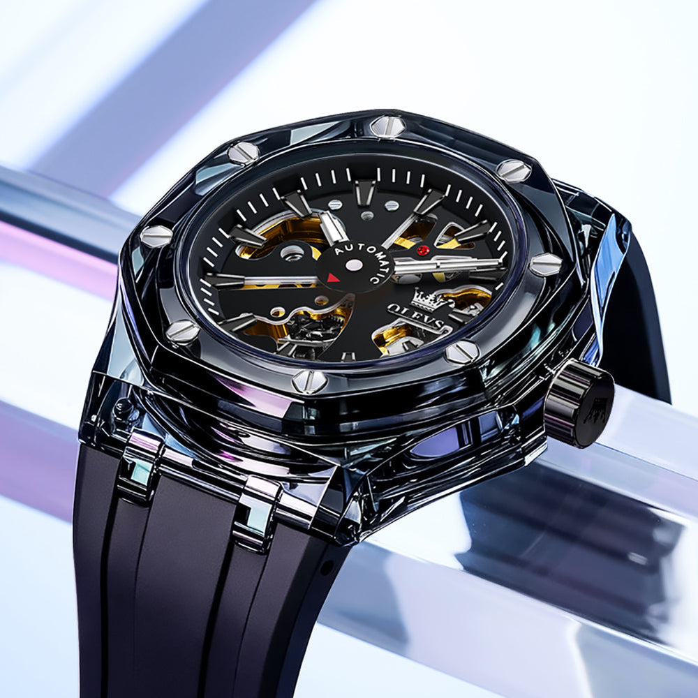 All Black transparent case closeup - OLEVS 6788