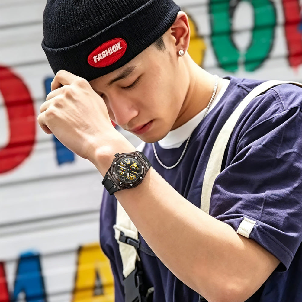 All Black watch worn on wrist - OLEVS 6788