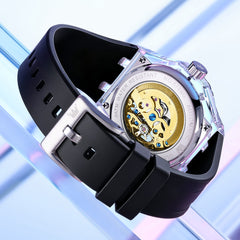 exhibition caseback and black rubber strap - OLEVS 6788