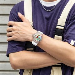 White Clear watch worn on wrist - OLEVS 6788