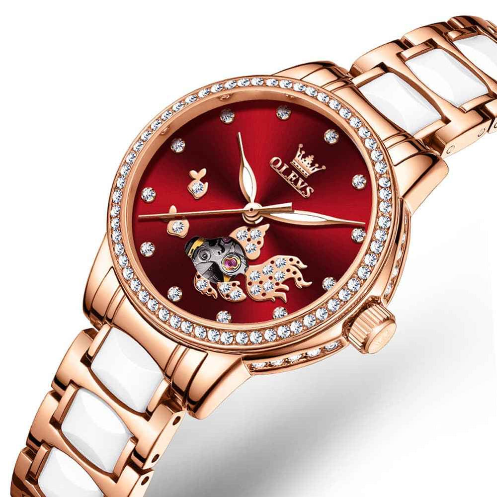 OLEVS 7001 – Women's Koi Skeleton Ceramic Mechanical Watch