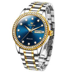 OLEVS 7003 Diamond Bezel Day Date Mechanical Watch for Men - All Gold Watch | Olevs Watch Store