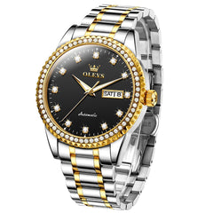 OLEVS 7003 Diamond Bezel Day Date Mechanical Watch for Men - All Gold Watch | Olevs Watch Store