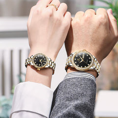 OLEVS 7003Q Diamond Bezel Automatic Couple Watch Set - All Gold Watch | Olevs Watch Store