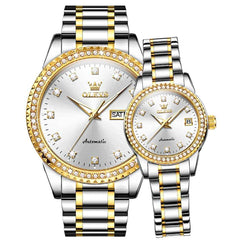 OLEVS 7003Q – Couples' Diamond Bezel Automatic Watch Set