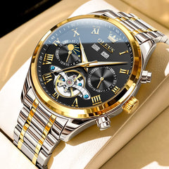 OLEVS 7005 Multi Function Skeleton Mechanical Watch for Men - Silver White Watch | Olevs Watch Store