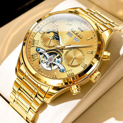 OLEVS 7005 Multi Function Skeleton Mechanical Watch for Men - Silver White Watch | Olevs Watch Store
