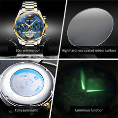 OLEVS 7005 Multi Function Skeleton Mechanical Watch for Men - Silver White Watch | Olevs Watch Store