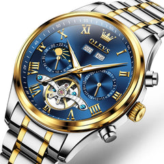 OLEVS 7005 Multi Function Skeleton Mechanical Watch for Men - Silver White Watch | Olevs Watch Store
