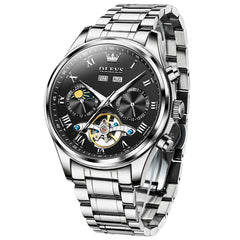 OLEVS 7005 Multi Function Skeleton Mechanical Watch for Men - Silver White Watch | Olevs Watch Store